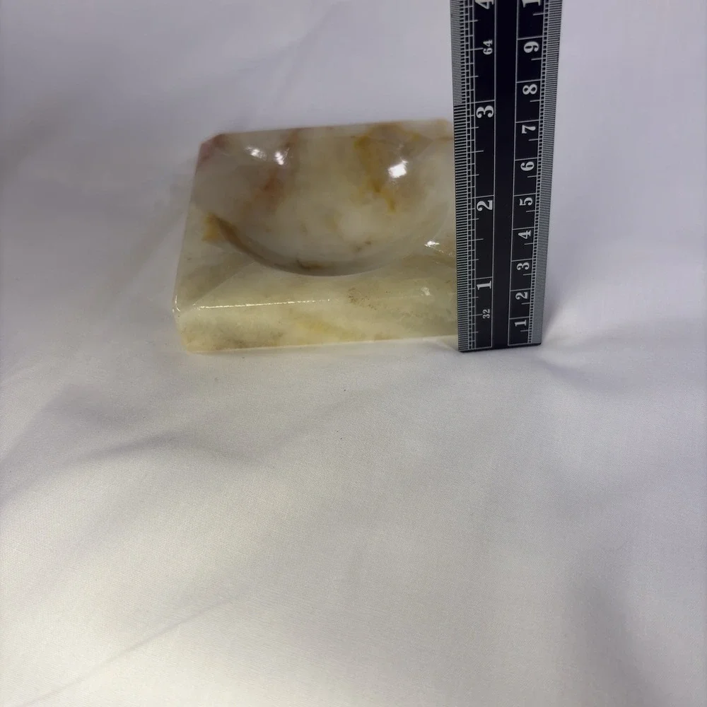 VINTAGE ASHTRAY SOLID MARBLE TAN BROWN LARGE HEAVY 4in Square S2-371
